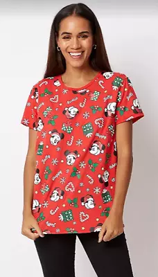 Buy Disney Mickey And Minnie Mouse Red Christmas T-Shirts Small  10-12 BNWT • 11.99£