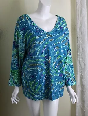 Buy Take Two Sz 1X Blue Green Pieced Rad Art-to-Wear Blouse Shirt Top Funky  • 55.90£