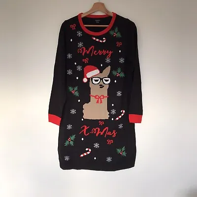 Buy Womens Black Christmas Long Jumper Sweater Dress Size XS 4/6 • 15£