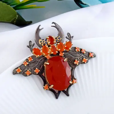 Buy Natural Carnelian Handmade Bat Pendant Jewelry Black Rhodium Over 925 Silver • 119.98£