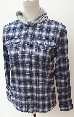 Buy BNWT Quiksilver Boys M Age 12 Blue Grey Hooded Flannel Shirt Surf Board Fashion • 17.99£