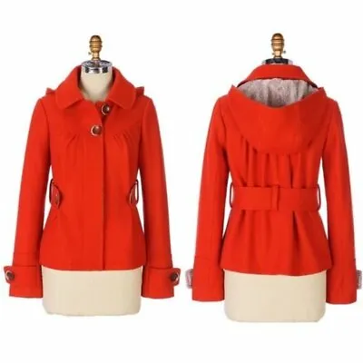 Buy Anthropologie Idra Womens Size 2 Red Wool Blend Hooded Pea Coat Jacket EUC • 71.03£