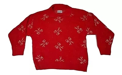 Buy Vintage Helen Sue Red Silver Bow Sweater Ugly Xmas Small • 8.84£