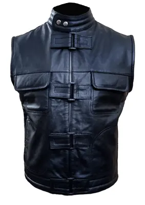 Buy Mens Classic Motorbike SOA Vest Real Leather Versatile Biker Waistcoat • 69.99£