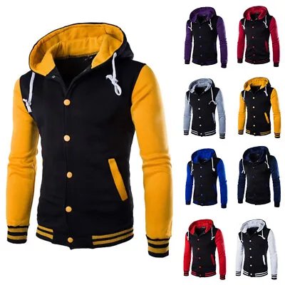 Buy Men Hoodie Baseball Varsity College Jacket Hooded Sweatshirt Hoody Coat Out W9 • 25.57£