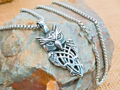Buy Stainless Steel Owl Necklace, Celtic Owl Pendant, Celtic Owl Necklace,Viking Owl • 12.95£
