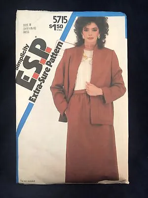 Buy Vintage 1982 Simplicity ESP Sewing Pattern 5715 Size 14 16 18 Skirt & Jacket • 9.46£