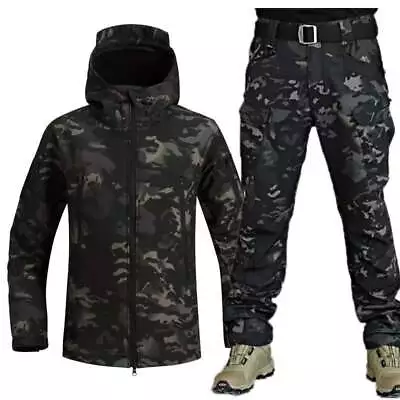 Buy Mens Combat Waterproof Warm Hooded Jacket Outdoor Tactical Coat With PANT Set UK • 49.99£