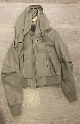 Buy All Saints Leather Bomber Jacket With Hood Size 8 - Vgc • 30£
