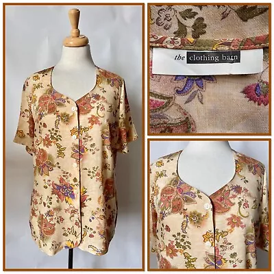 Buy Vintage 1980s 90s Clothing Barn Beige Floral Blouse Short Sleeves Size M 12 14  • 12£