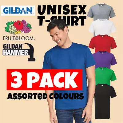 Buy 3 Pack Branded Unisex New Plain Cotton Short Sleeve T-Shirts Assorted Colours • 10£