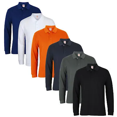 Buy Mens Polo Long Sleeves T Shirt Tipping Collar Smart Casual Shirt Tops Cotton UK • 14.40£