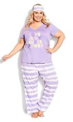 Buy Brand New Size 18-20 Lilac Tye Dye Love Is My Super Power Straight Leg Pyjamas • 10£