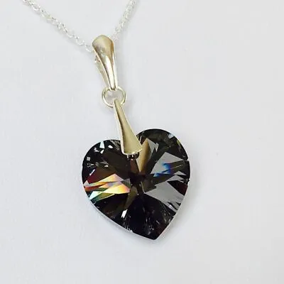 Buy Heart Necklace Pendant Jewellery Black 925 Silver Made With Austrian Crystals • 17.99£