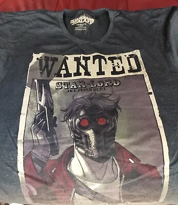 Buy Marvel Guardians Of The Galaxy WANTED Star Lord Peter Quill Dark Grey T Shirt XL • 20£