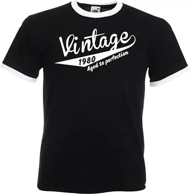 Buy 44th Birthday Gifts Presents Year 1980 Mens Ringer Vintage Retro T-Shirt Aged To • 12.99£