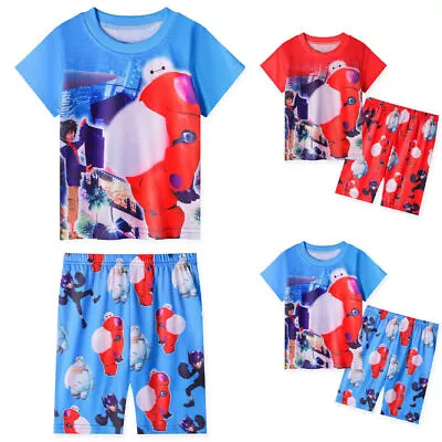 Buy Kids Boys Summer Baymax Big Hero Print Outfits Short Sleeve T-Shirt Shorts Set • 13.16£