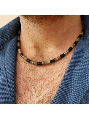 Buy Wooden Bead Necklace Chain Mens Womens Jewellery, Boho Mens Necklace, Gift Bag • 5.80£