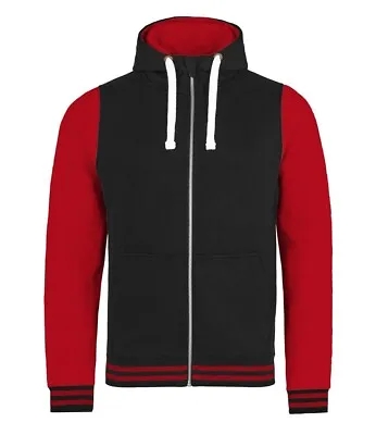 Buy New Mens AWDis Urban Varsity Zip Hoodie. Black/Red L. • 9.99£