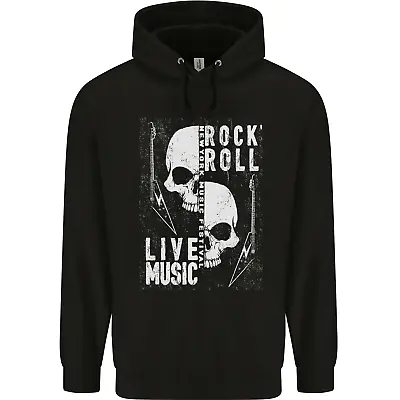 Buy Rock N Roll Live Music Skull Guitar Mens 80% Cotton Hoodie • 24.99£