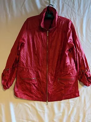 Buy Zenergy By Chico's Red Nylon Windbreaker Jacket Size 2 Large Full Zip Pockets • 7.69£