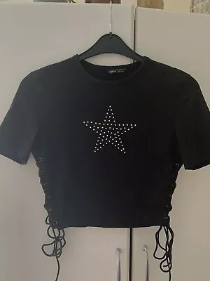 Buy Shein Star Black Lace Up Crop Top Size L • 0.99£