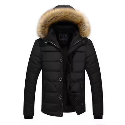 Buy Mens Winter Parka Jacket Faux Fur Hooded Winter Warm Padded Outerwear Coat • 31.15£