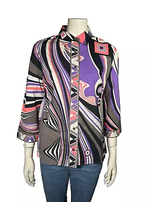 Buy EMILIO PUCCI Shirt It 46 UK14 Abstract- Print Cotton Button Down Flared Sleeve • 89£
