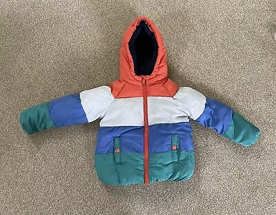 Buy Toddler M&S Blue Orange Grey Hooded Quilted Puffer Coat Jacket 3-4 Years • 3£