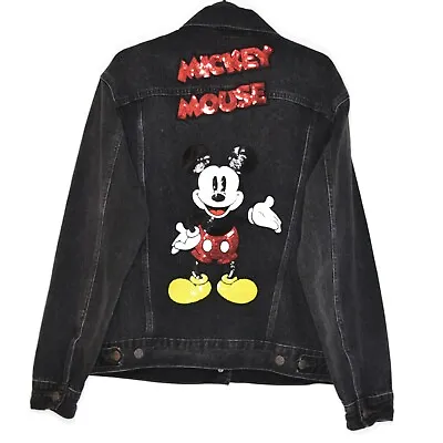 Buy Levis Denim Jacket Womens M Disney Mickey Mouse Boyfriend Black Size 10 12 • 45£