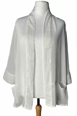 Buy EX Wynne Layers Cardigan Cardi Cover Up Chiffon Pintuck Cloud White Large L • 14.99£