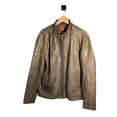 Buy Hugo Boss Orange Leather Jacket Womens Size 54 2XL Brown Full Zip With Logo • 44.99£