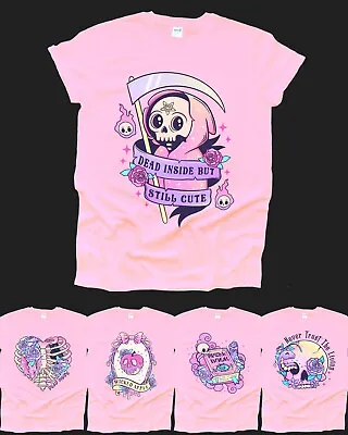 Buy Spooky Bat Flower Spell Pink Skull Skeleton Goth Witch Emo Cute Halloween Tshirt • 9.99£