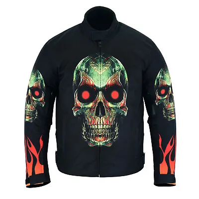 Buy Flames And Skull Black Textile Fabric Biker Jacket Removable Armour & Lining • 90£