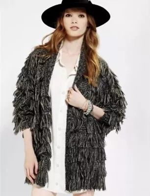 Buy Womens MinkPink X Urban Outfitters Gray Loose Ends Shag Fringe Collared Cardigan • 28.95£