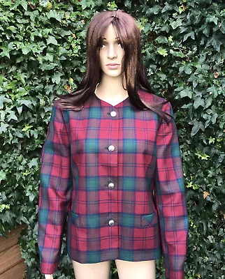 Buy 🔴  Vintage Ladies EDINBURGH Burgundy Red Green Wool Check Tartan Jacket UK 16 • 3.95£