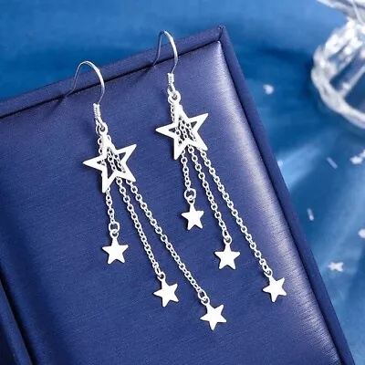 Buy 925 Sterling Silver Triple Star Drop Dangle Hook Earrings Women Jewellery Gift • 3.99£