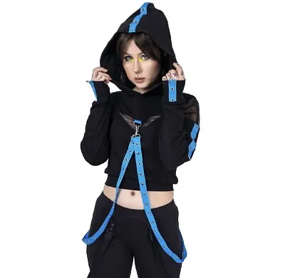 Buy Poizen Industries Blue Black Hoodie Crop Goth Rave Emo Jumper Sweater Top Alt XL • 39.99£