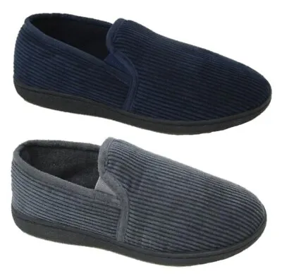 Buy Mens Gents Slip On Black Indoor Easy Fitting Hard Sole Comfy Slippers Shoes Size • 7.98£