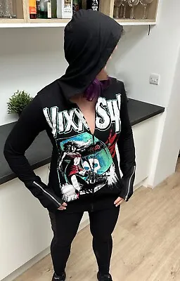Buy Vixxsin Death Terror Hoody Ladies Black Goth Emo Punk Alternative UK S 8-10 BNWT • 19.99£