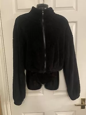 Buy Ladies Black SHEIN TEDDY BEAR Cropped Jacket SIZE L • 6.60£