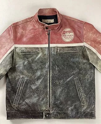 Buy Vintage Leather Motorcycle Biker Cafe Racer Jacket Made In Italy EU Size 48 46” • 36.99£