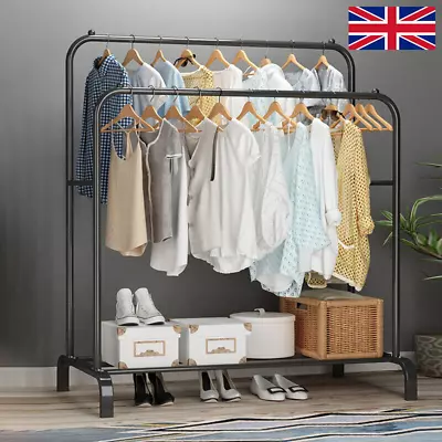 Buy Heavy Duty Double Clothes Rail Hanging Rack Garment Display Stand Shoes Storage • 16.99£