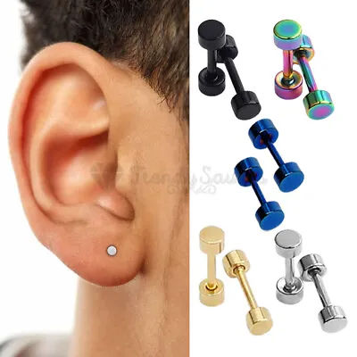 Buy 3MM Small Round Stainless Steel Black Silver Ear Plugs Men Women Stud Earrings • 2.99£