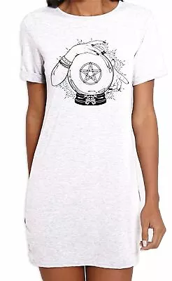 Buy Crystal Ball Witch Pentagram Design Tattoo Hipster Women's T-Shirt Dress • 22.95£