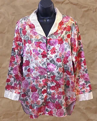 Buy Womens Vintage Pink Beige Red Multicolor Satin Floral Blouse Shirt Top US Size S • 33.15£