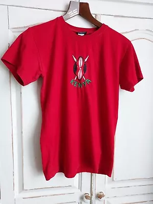 Buy VINTAGE KENYA T-SHIRT RED RETRO 90s EMBROIDERED PUNCH 12 Years  • 10£