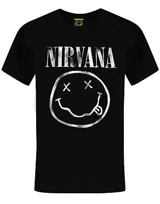 Buy Nirvana Boys T-Shirt | Smiley Face Logo Band Tee | Black Short Sleeve Kids Top • 11.99£