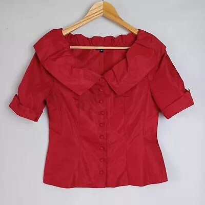 Buy Hobbs Wide Collar Short Sleeve Fitted Jacket With Sheen - Red - UK 10 Evening • 9.99£