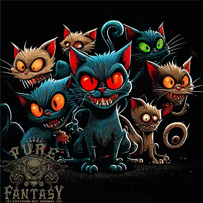 Buy Evil Cat Gang Demonic Mens T-Shirt 100% Cotton • 12.75£